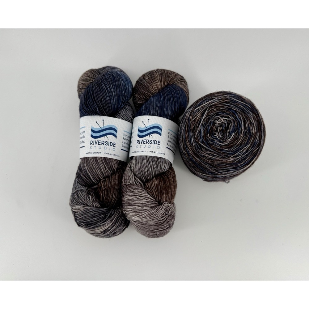 Riverside Studio Merino Singles Slate – 3 Skeins Lot 431yd Hand Dyed Indie
